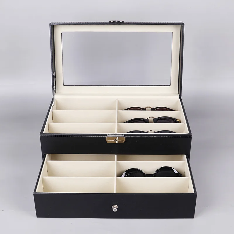 12 Slots Sunglasses Organizer Double Layers PU Leather Glasses Storage Box Jewelry Eyewear Display Sunglass Case Gift Boxes