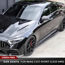 Car Side Skirts Extensions for Benz C257 CLS400 CLS550 CLS63 AMG 2018 2019 Carbon Fiber Racing Side Door Bumper Lip Rocker Plate