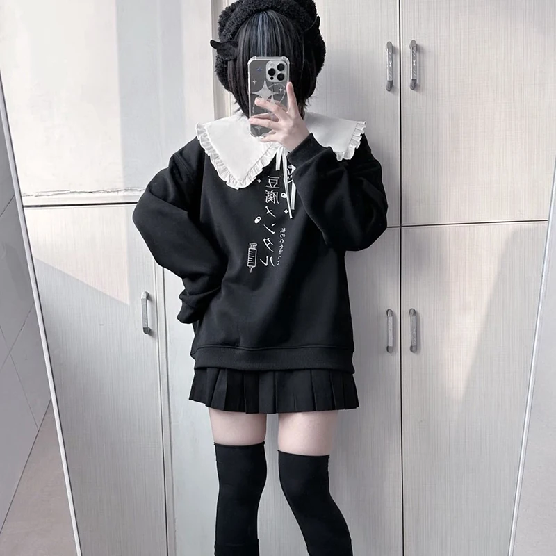 

Толстовка оверсайз для женщин, японские топы Y2K, Ropa Mujer, утепленные повседневные толстовки с круглым вырезом, модные милые толстовки с героями мультфильмов