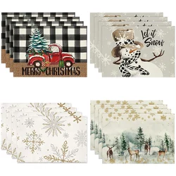 4 Stück Weihnachts baum Elch Tischset Leinen Esstisch Matten Untersetzer Schüssel Kaffeetasse Pad Matte Navidad Home Küche Dekoration