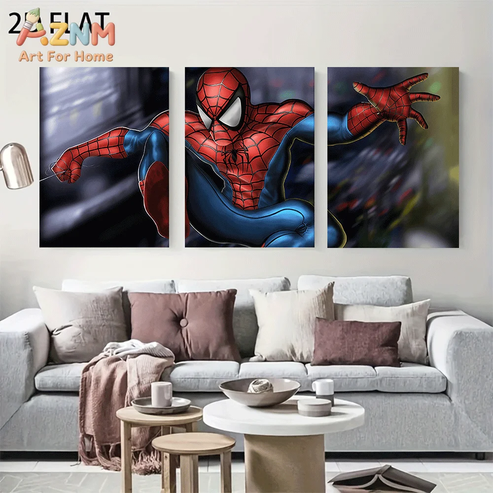 AZNM Classic Comic Spider-Man Canvas Wall Art Frameless Poster Dynamic Motion Blur Superhero Swing Action Print Boys Bedroom Dec