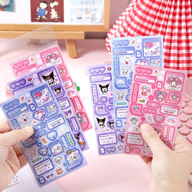 Sanrio New Stickers Cute Cartoon Girl Heart Ins Style DIY Creative Student Kuromi Cinnamoroll Stickers Children's Reward Gifts