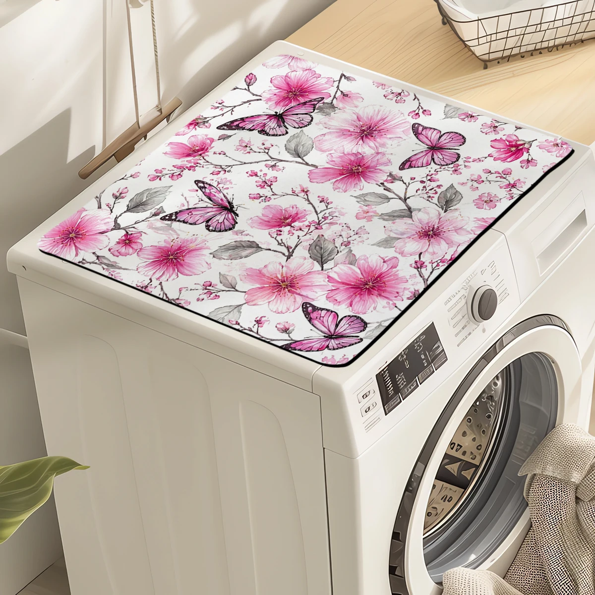 Butterfly & Rose Pattern Polyester Absorbent Mat - Decorative Mat for Home, Stylish Floral Printed Tabletop Mat