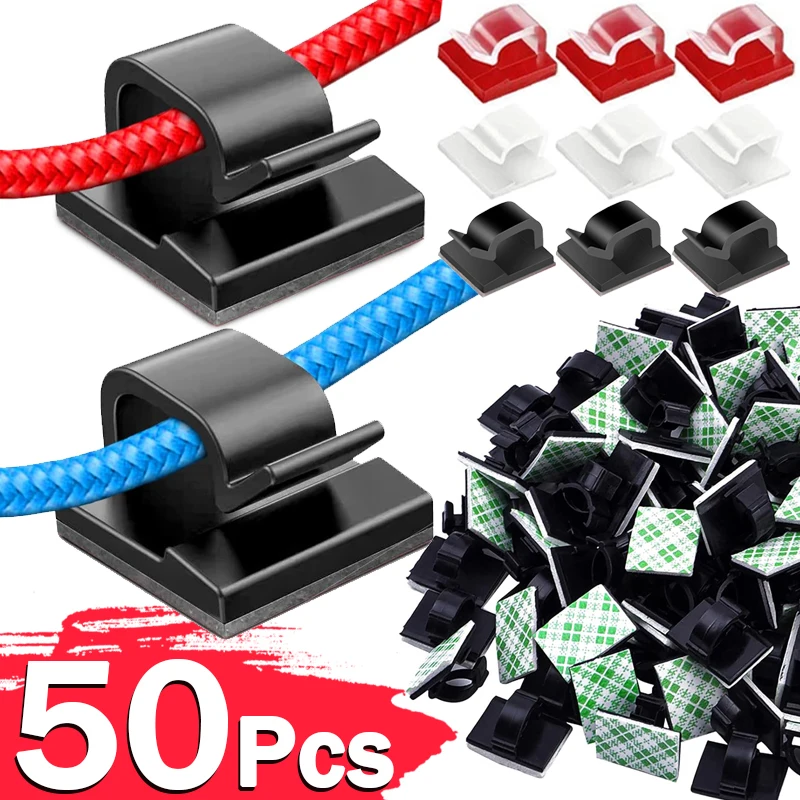 10/30/50PCS Cable Organizer Clips for USB Charging Data Lines Bobbin Winder Wall Mounted Wire Holder Self-adhesive Wire Clip