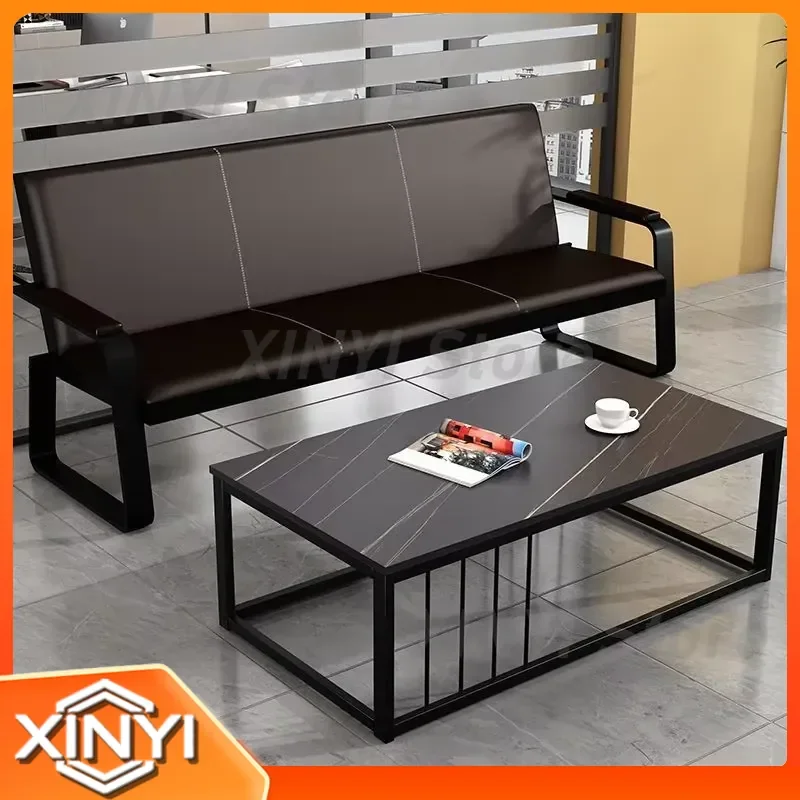 Office Sofa for Modern Business Meeting Room Guest Lounge Three-Seater Sofa with Coffee Table Square Table Set Minimalist