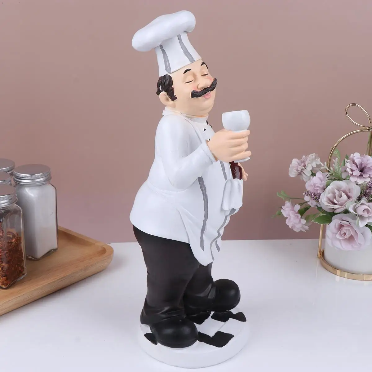 Resin Chef nament Cute Retro Style Figurine Steady Desktop Decor Kitchen Bistro Restaurant Funny Gift for Friends Family