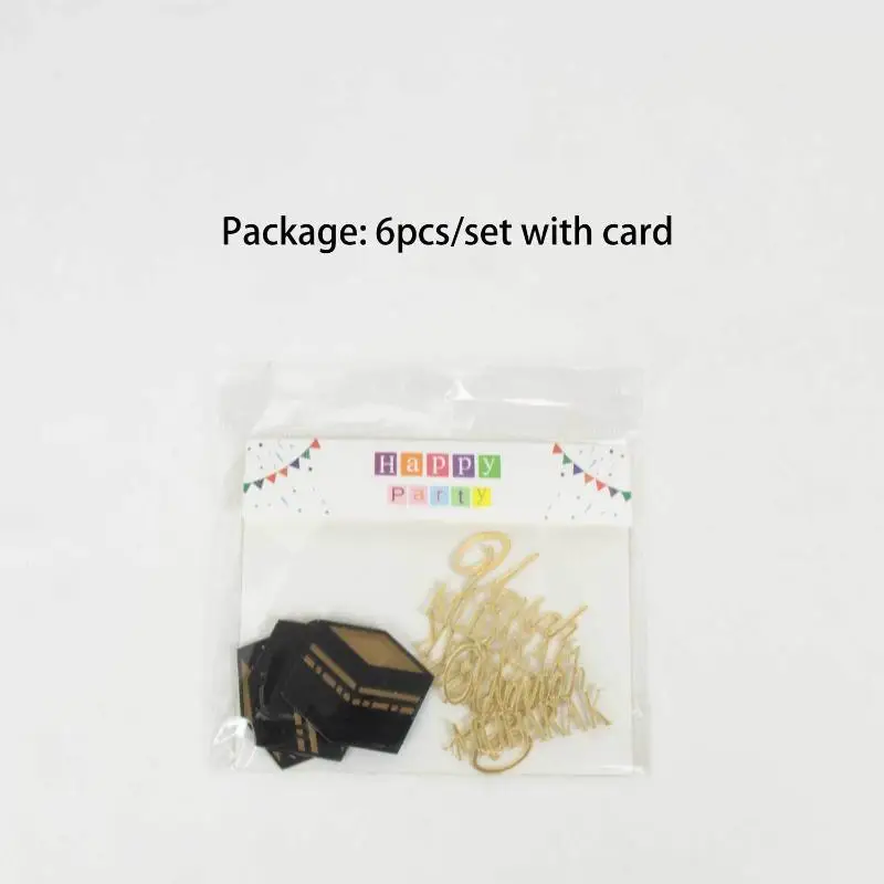 6Pcs/set Golden Muslim Umrah Mubarak Topper Hajj Mubarak Cake Topper Kit Dessert Cupcakes Decoration Ramadan Decorations