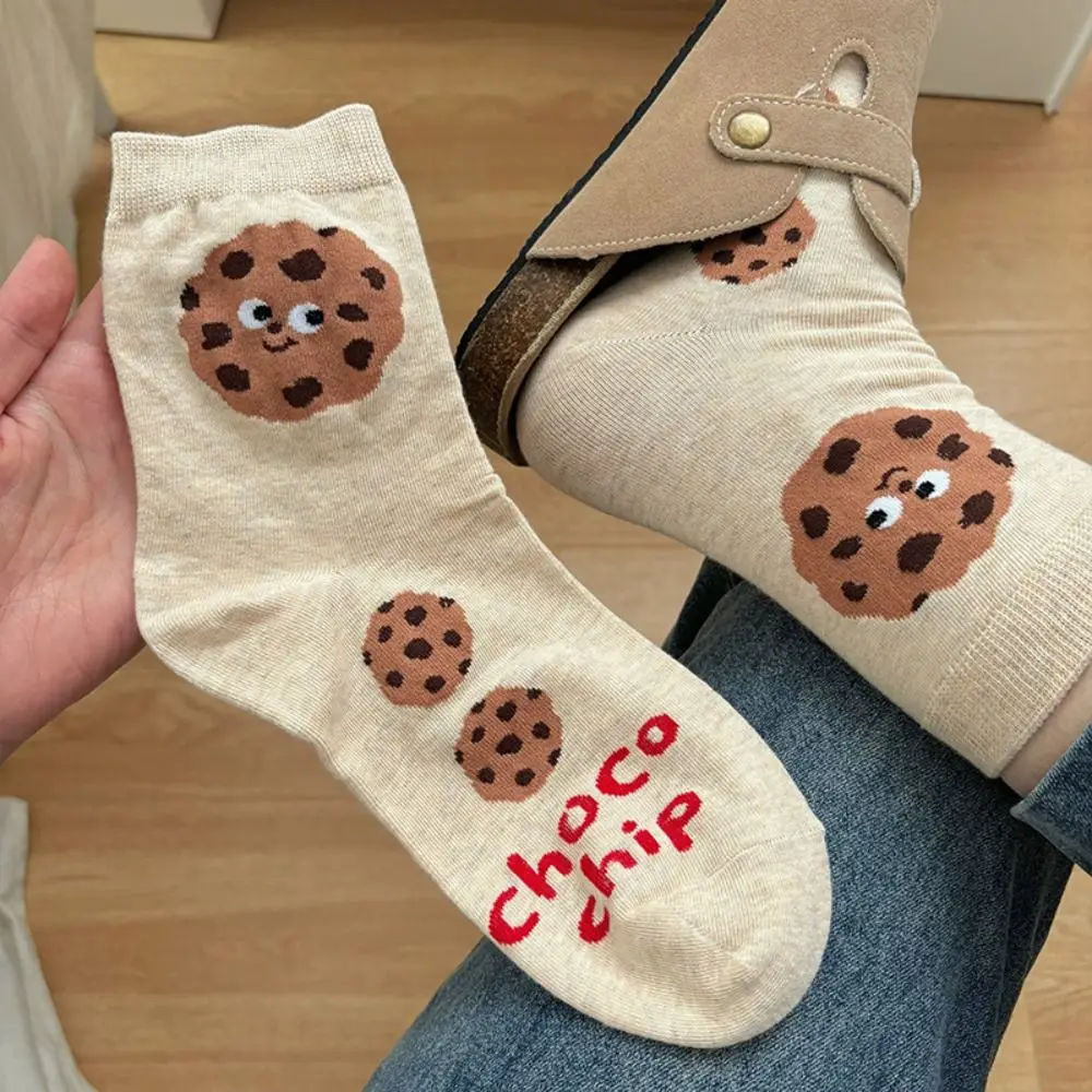 4Pairs Fashion Cotton Cartoon Short Socks Cheese Cookies Women's Stockings Breathable Patchwork Mid-calf Socks Girl