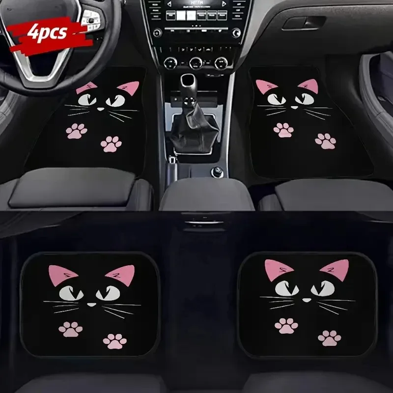 

Cartoon Cat Car floor Mat 4 pcs Non-Slip Waterproof Front Rear Mats Set For Most Car Sweet-style Interior Accessories Women Gift