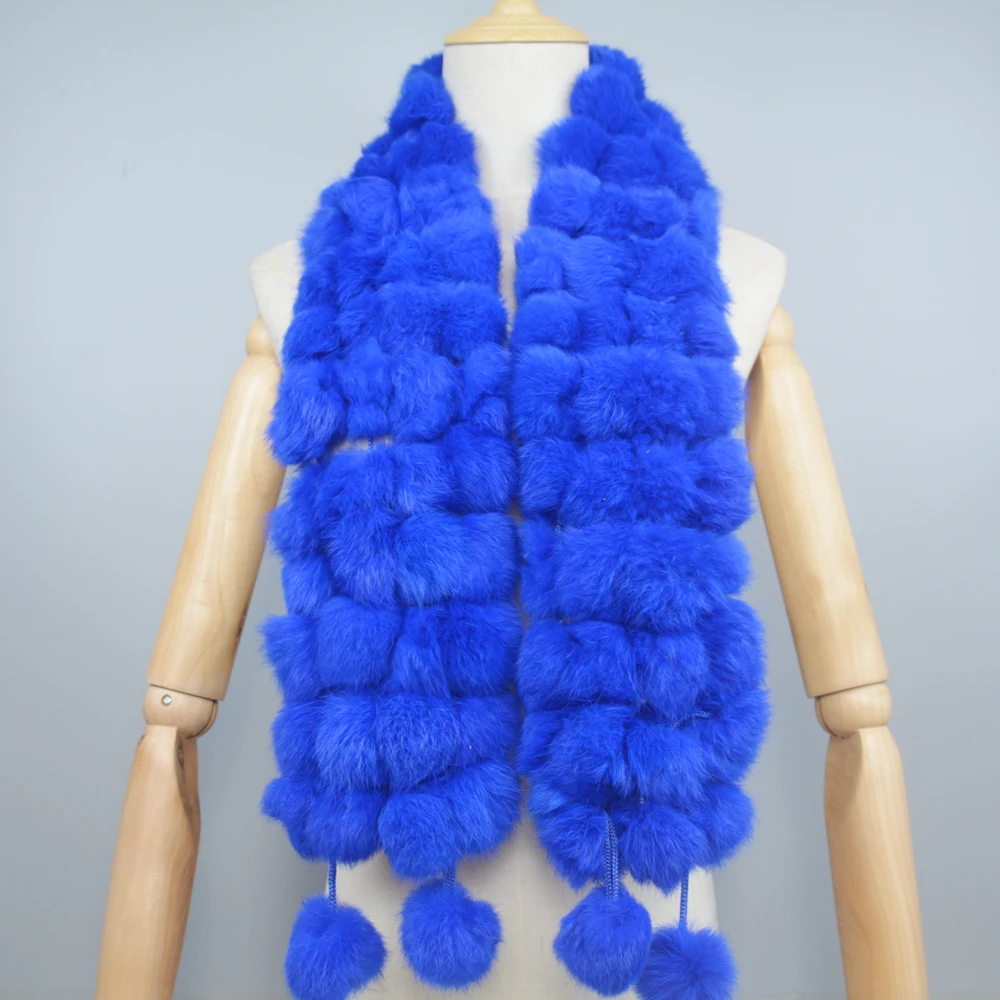 2024 Winter Women Genuine Fur Scarf Real Rex Rabbit fur Balls Scarves Russian Cute Female Fashion Warm Fur Scarf Colourful