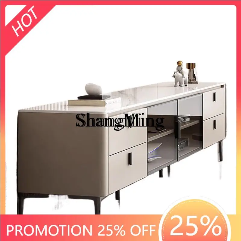 

ZYYRock Slab Cabinet and Coffee Table Set for Living Room, Small Apartment Gray Light Luxury Solid Wood TV Cabinet