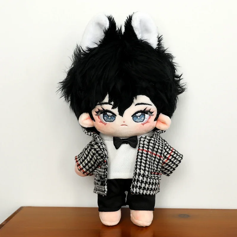 

20cm Kawaii Black Rabbit Plush Cotton Doll Idol Stuffed Super Star Figure Dolls Cute Fat Boy Doll Can Change Clothes Kids Gift