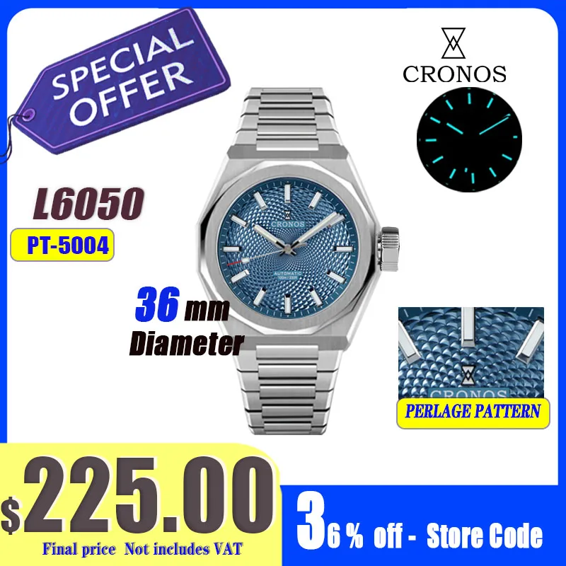 

Мужские часы Cronos Luxury, 36 мм, автоматические, PT5004, Miyota 90S5, сапфировое стекло, водонепроницаемость 10ATM, прозрачная задняя крышка, L6050, reloj hombre