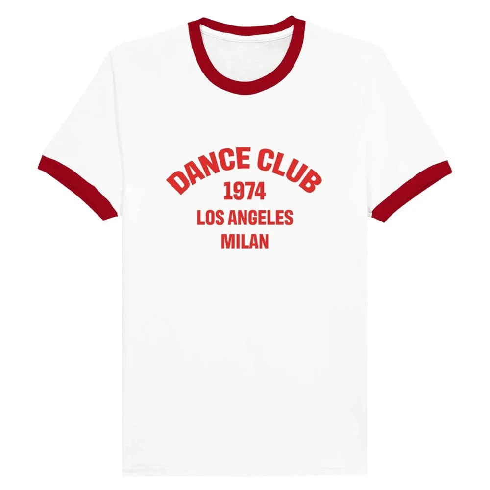 Dance Club 1974 Letters Printing Vintage Style Ringer T Shirts Female Loose Cotton Short Sleeve Tops 2025 Summer Fashion Tees