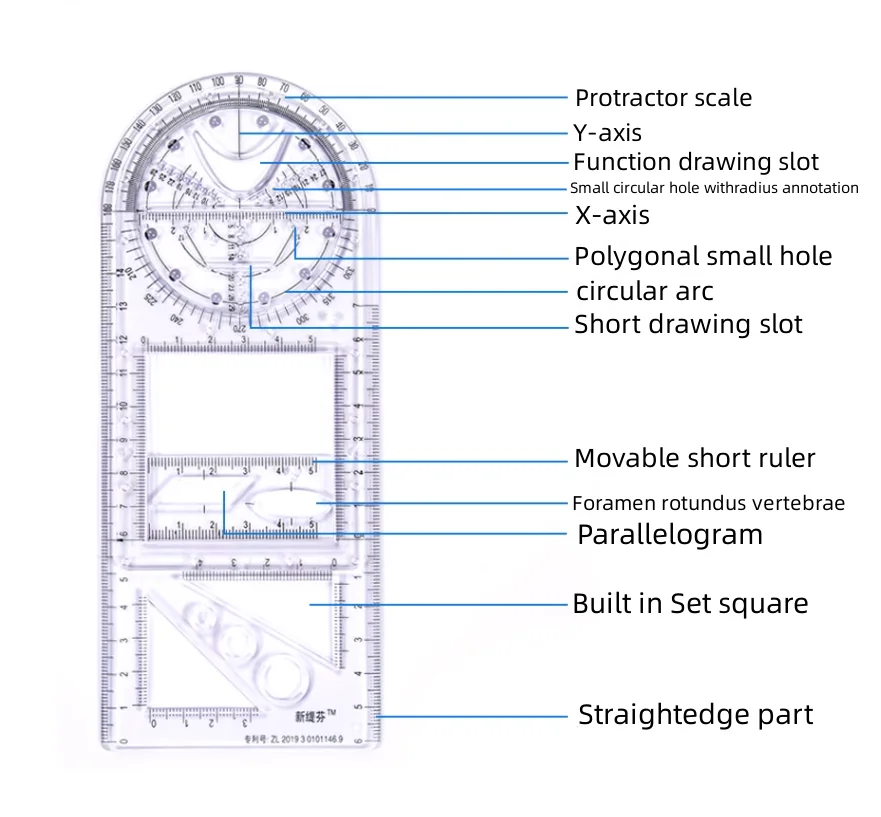 Multi-function drawing ruler set  Geometric figure ruler  Primary school mathematics drawing template junior middle/high school