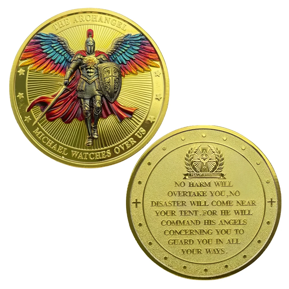 

Archangel Michael Gold Challenge Coin Christian Tokens The Bible Scripture Commemorative Coin in Capsule Guardian Power Medal