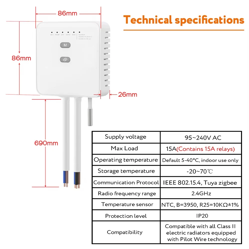 Tuya ZigBee Smart Thermostat For Pilot Wire Heating Radiator Support Ecowatt Electricity Monitoring Remote Control Alexa Google