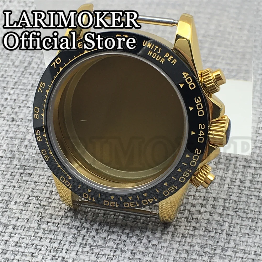 LARIMOKER 39MM suitable for VK63 movement gold case quartz chronograph watch multi-function sapphire crystal watch accessories