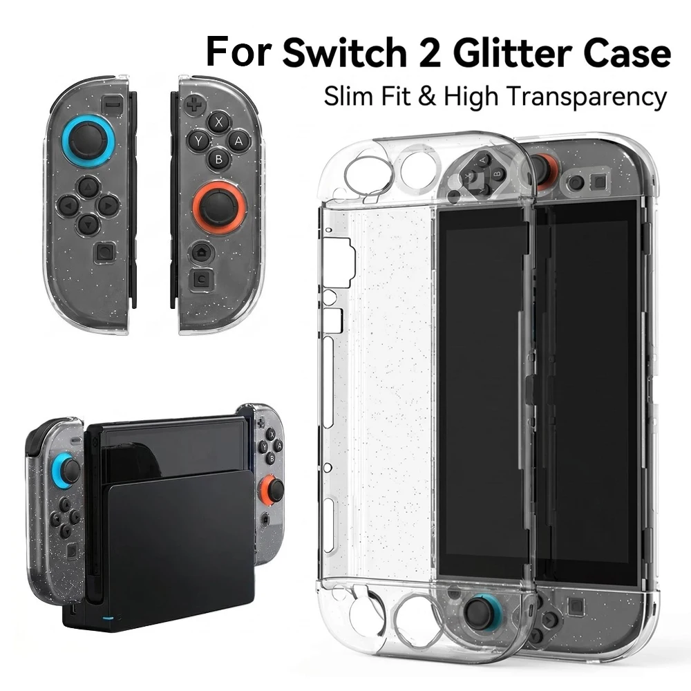 Funda Protectora Transparente con Purpurina para Consola Nintendo Switch 2, Carcasa Protectora para Ns Switch 2, TPU+PC, Accesorios