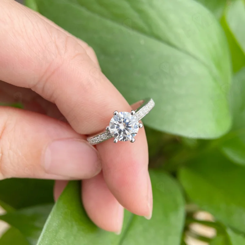 Moissanit-Ring 1ct D-Farbe 925 Sterling Silber mit eingelegtem Diamantband für Damen 925 Silber Versprechungs-Verlobungs-Hochzeitsschmuck – Detail 8