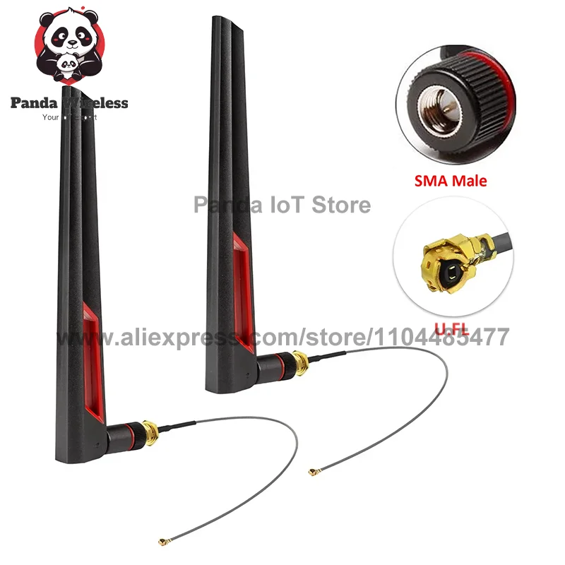 2PCS Dual Band 2.4G/5.8GHz Wifi Antenna 12dBi RP SMA Male with U.FL/MHF4 Adapter cable for PC Desktop Computer Motherboard