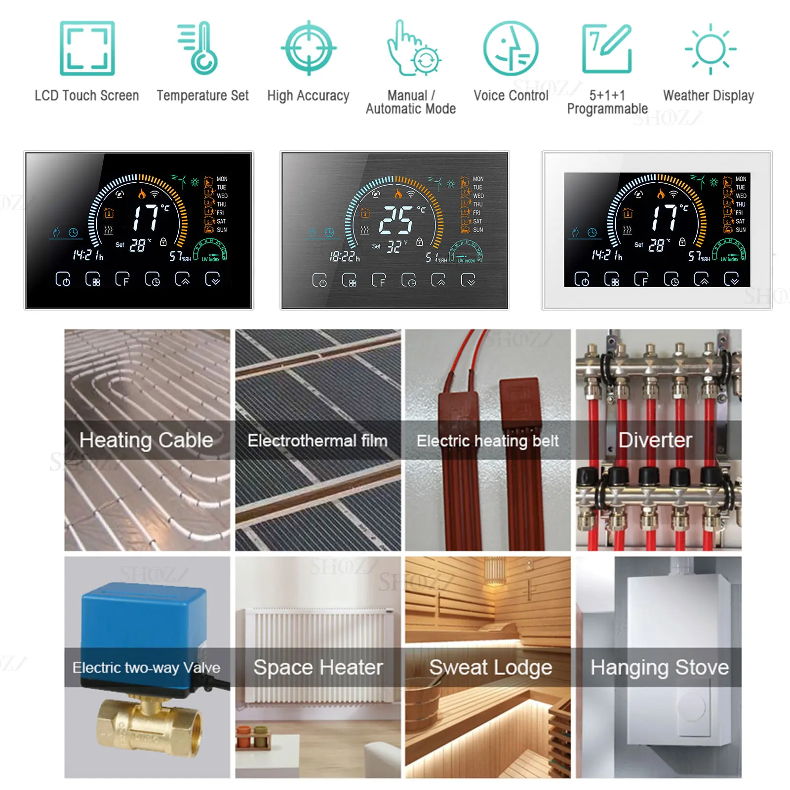 MODBUS RTU ترموستات قابل للبرمجة للتدفئة الأرضية الكهربائية ، ترموستات ذكي ، غلاية الماء والغاز ، دمج سهل ، RS485