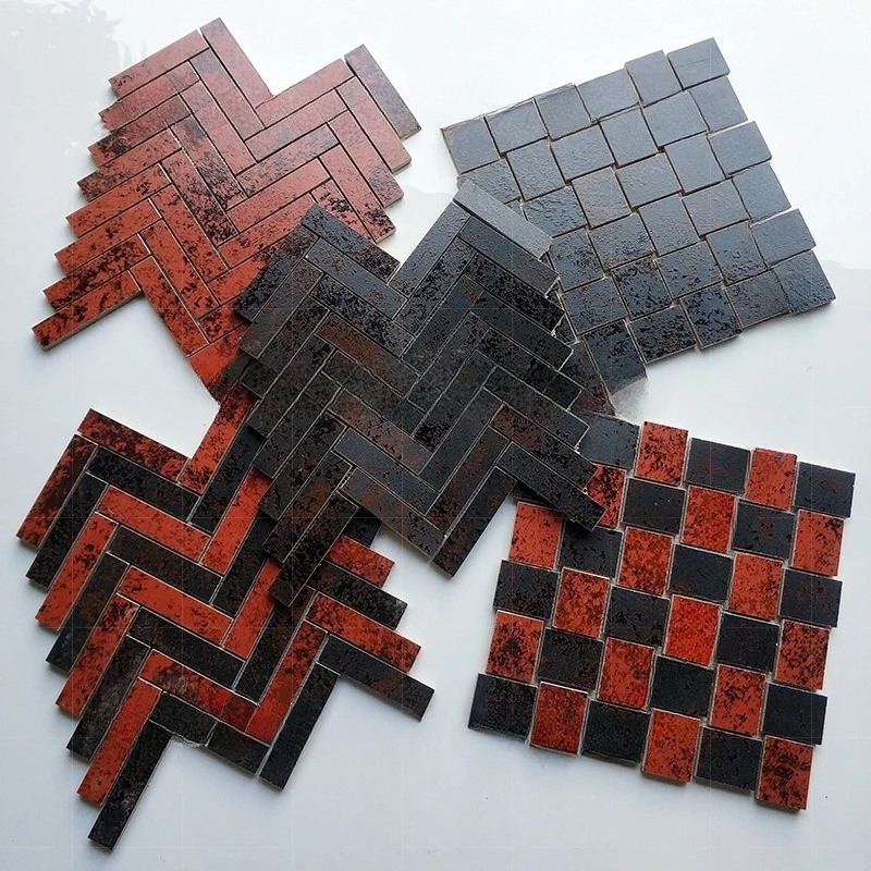 Retro red long mosaic restaurant art background wall coffee shop bar brick retro black decoration tile