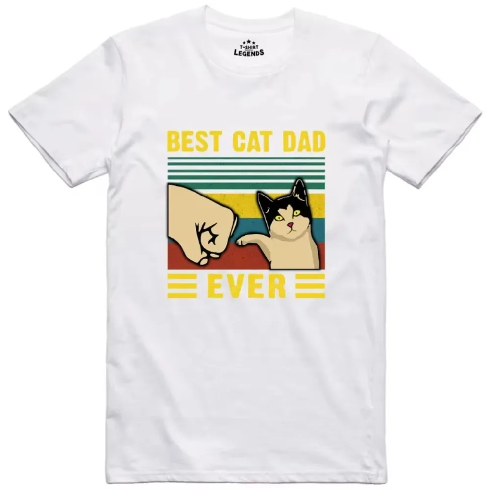 Cat T-Shirt Vintage Retro Striped Cat Dad Graphic Tee Funny Cat Lover Casual Top Perfect Father's Day Gift for Cat Dads T Shirts