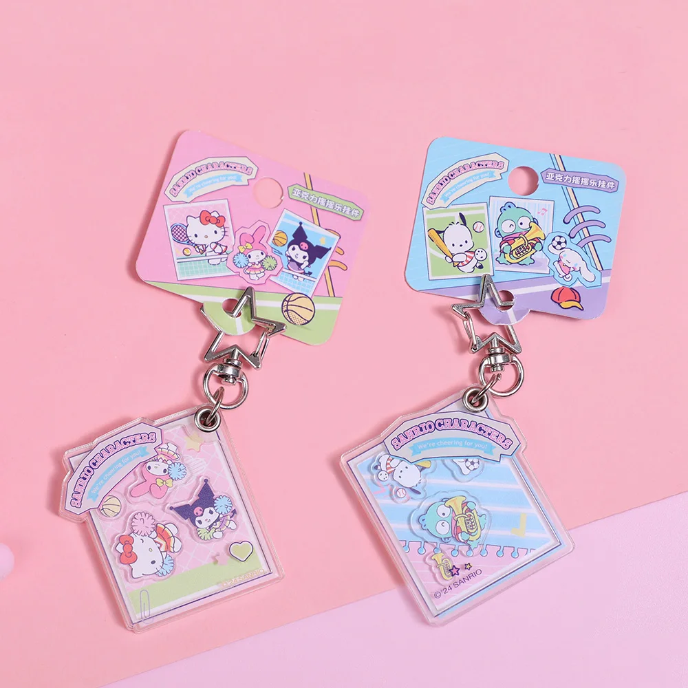 Fashion Sanrio Acrylic Shaker Keychain Pendant Star Shape Carabiner Durable Scratch-Resistant Decorative Bag Pencil Pouch