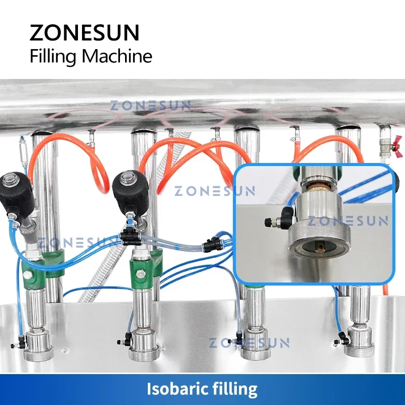 Наполнительная машина ZONESUN Газированные напитки Изобарный наполнитель Пиво Кола Газированная вода Пузырьковая вода Производство газированного вина ZS-CF4