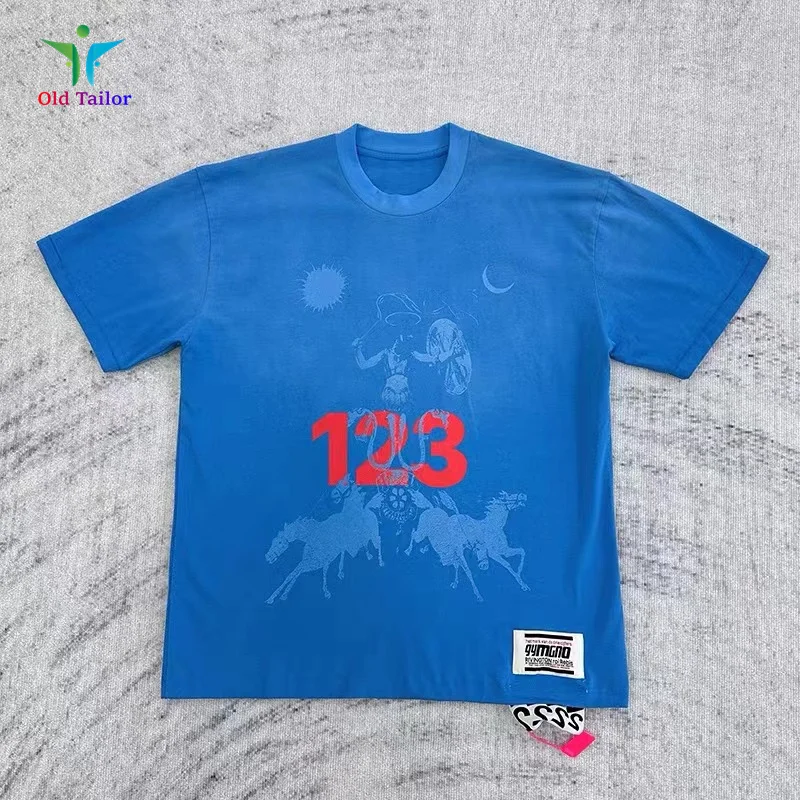 Latest Digital Prancing Horse Logo Blue RRR123 T-shirt Best Quality Vintage Mens Womens Loose Casual Tee Short Sleeve Summer