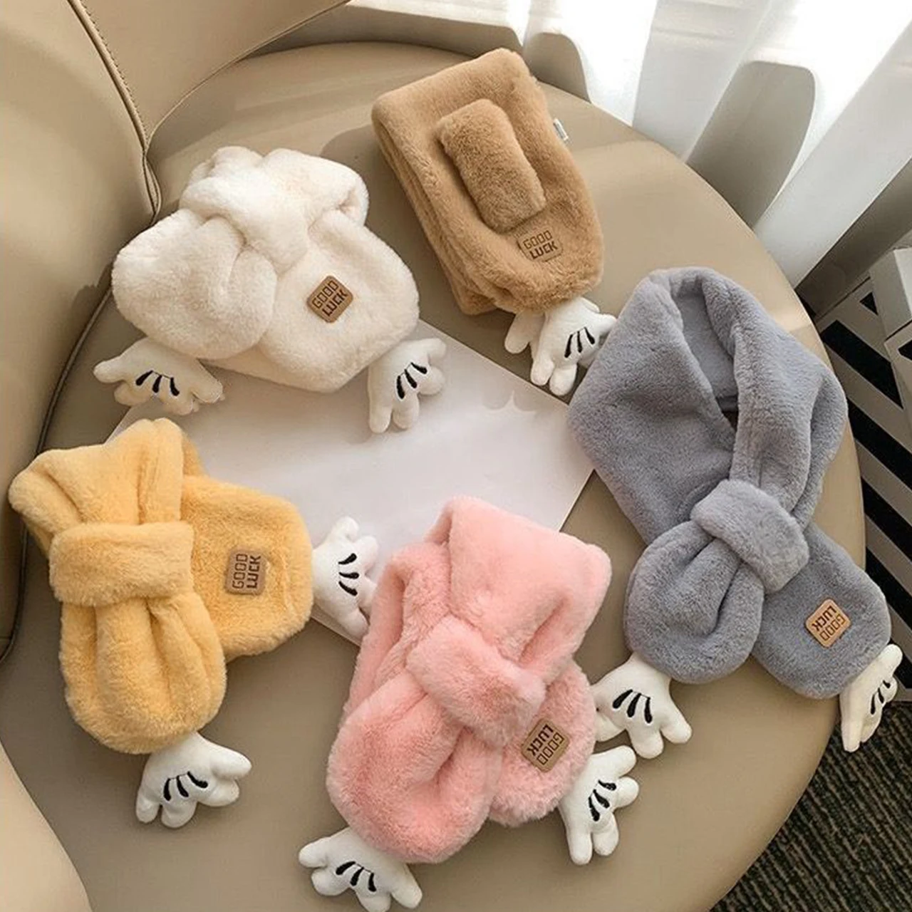 Cute Children Plush Scarves Winter Warm Kids Cross Neckerchief Anti-Cold Windproof Outdoor Baby Neck Cover Boy Girl Short Scarf