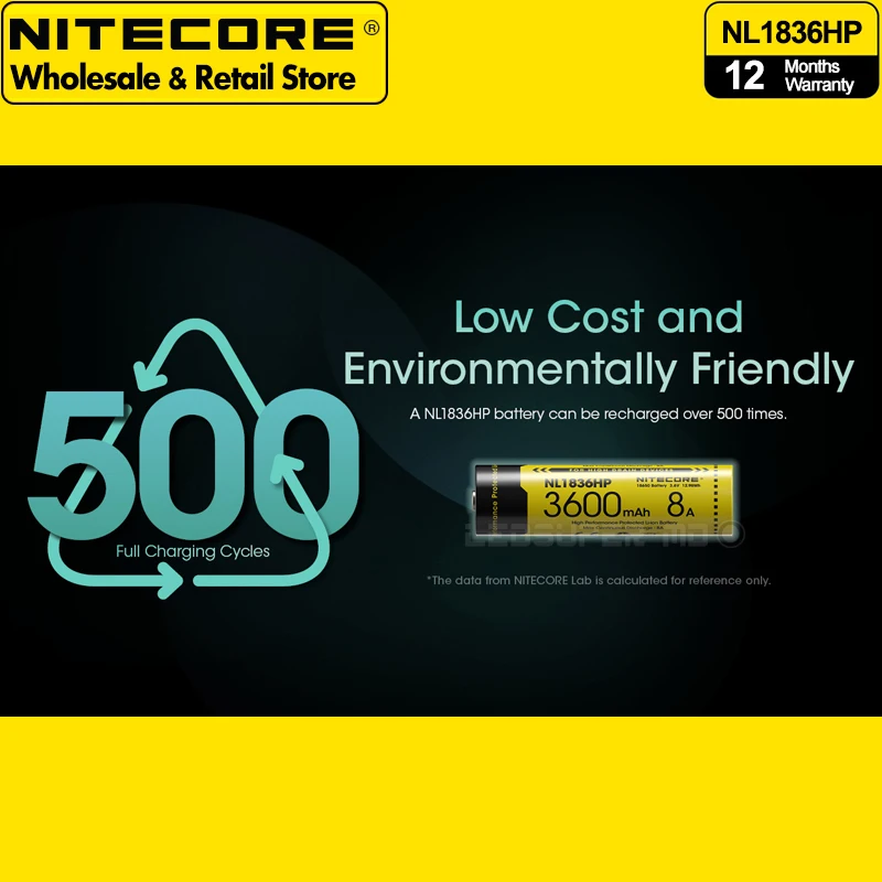 High Performance NITECORE NL1836HP 3600mAh 8A Protected Rechargeable Li-ion Battery 18650 by CE certified