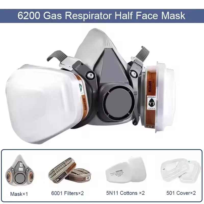 New 6200 7-In-1 Half Face Dust Mask Gas Respirator For Painting Spraying Organic Vapor Chemical Dust Gas Filter Work Safety