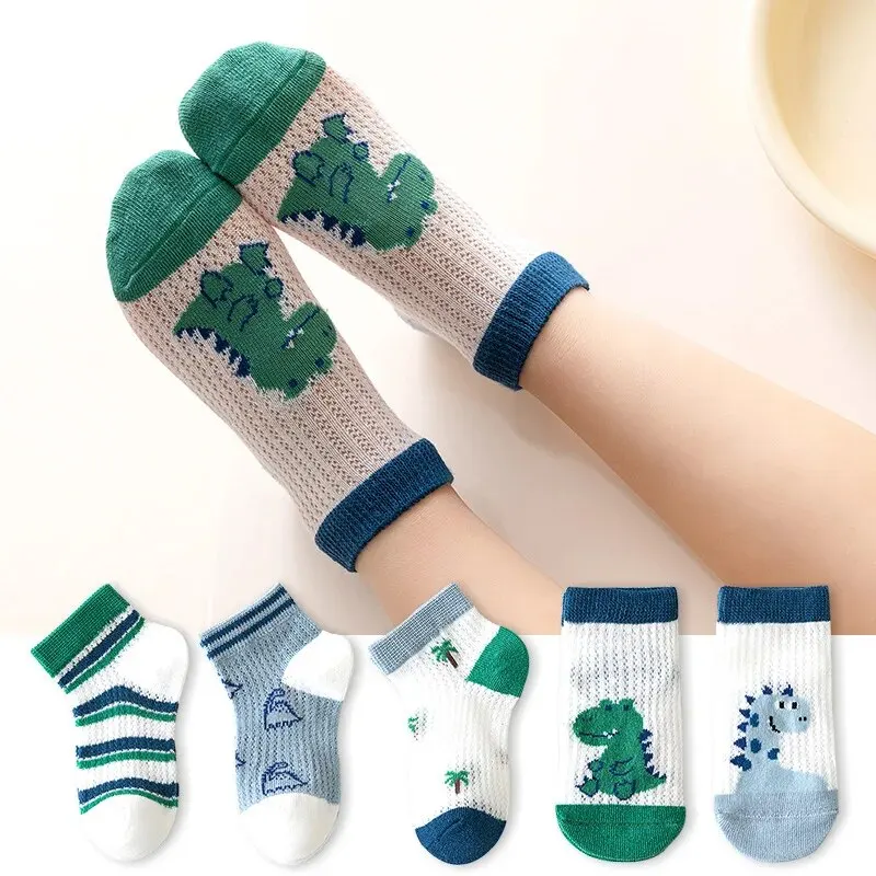 5Pairs Kids Socks Summer Cotton Boys Girls Socks Cute Breathable Cartoon For Children Baby Sock Mesh Thin Casual Socks