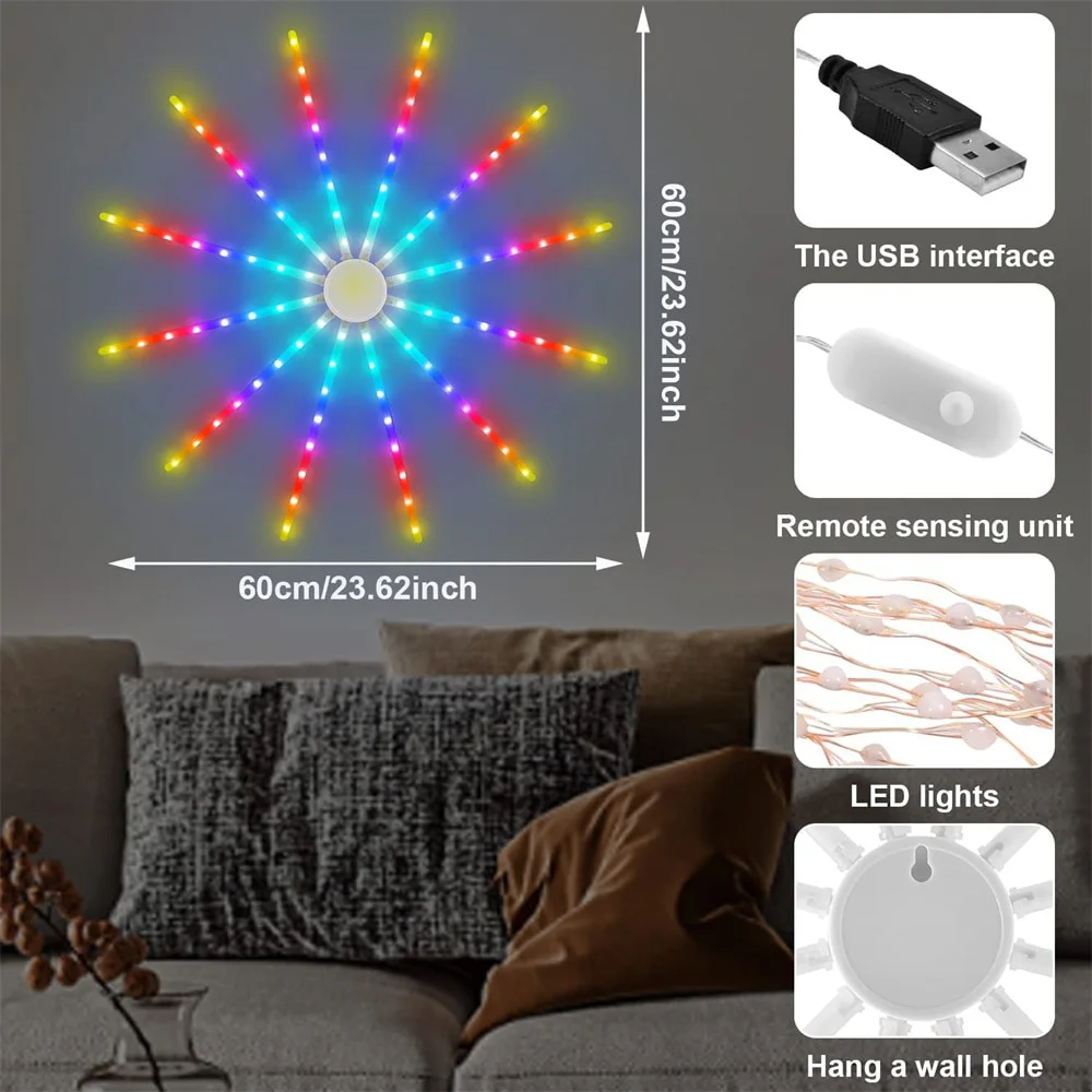 Imagem -05 - Rgb Led Firework Lights Dream Meteor Lamp Faça Você Mesmo Wall Backlight Controlador Inteligente para Casamento Festa em Casa Interior Exterior Decoração de Fadas