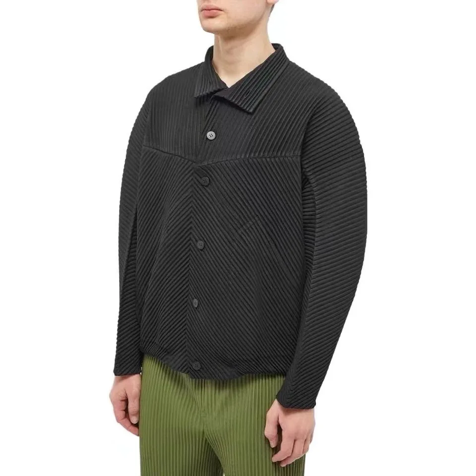 ISSEY Jacket Japanese Miyake-style pleated autumn/winter stand-up collar single-button patchwork design jacket top