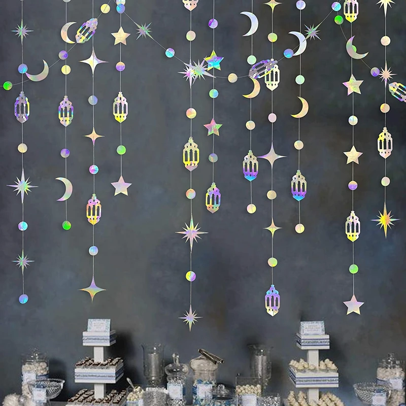 

13Ft Iridescent Ramadan EID Mubarak Banner Decorations Hanging Star Moon Lamp Garlands Ramadan Mubarak Home Decor Birthday Party