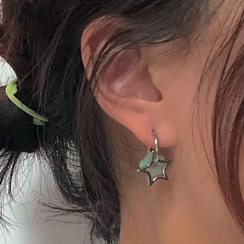 2022 New Chinese Pentagonal Star Stud Earrings for Women Girl New Gothic Y2K Punk Design Earrings Removable Simple Earrings