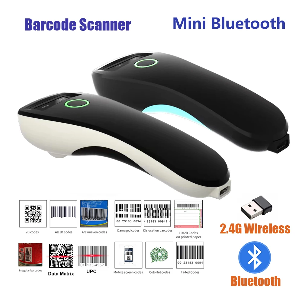 Mini 2D Barcode Scanner W6 Wireless Bluetooth Handheld Portable 1D 2D QR Code Data Matrix PDF417 Reader With Storage Function