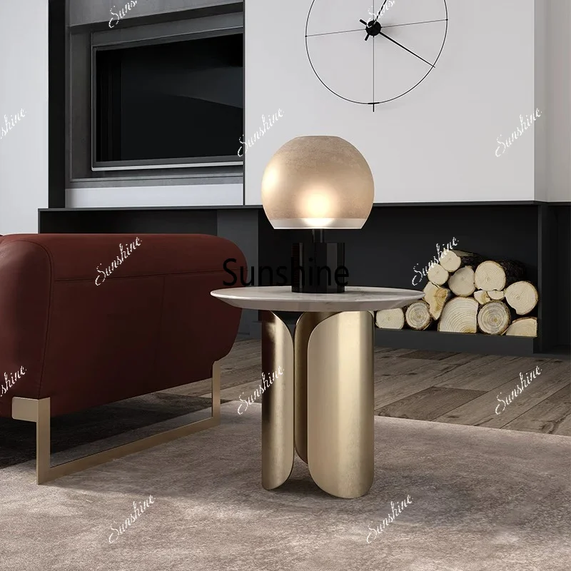 Italian light luxury marble edge table Nordic stainless steel small coffee table