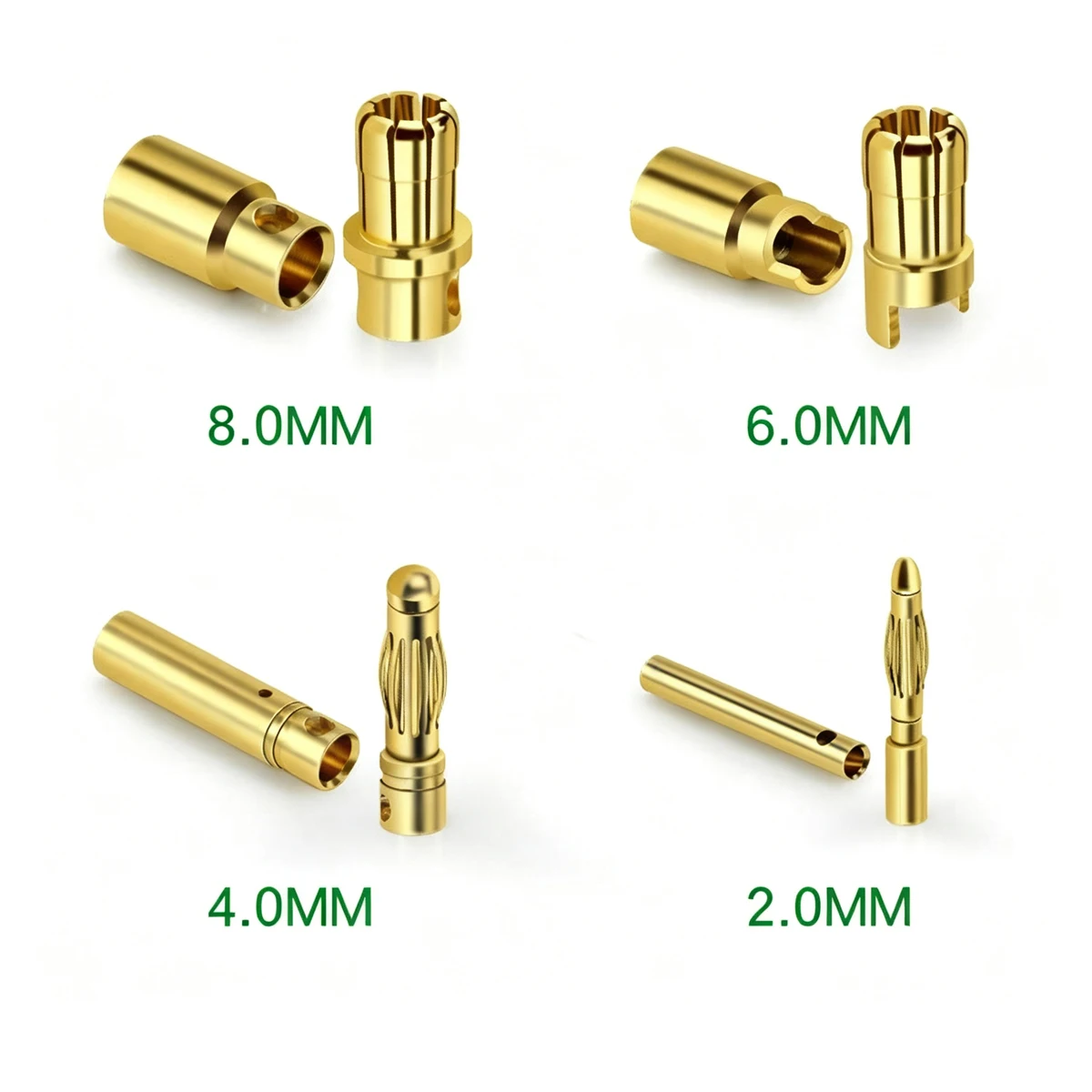 Gold Plated Bullet Banana Plug Connector 2.0mm 4.0mm 6.0mm 8.0mm Lantern Type Male Or Female for Motor ESC Electrical Testing