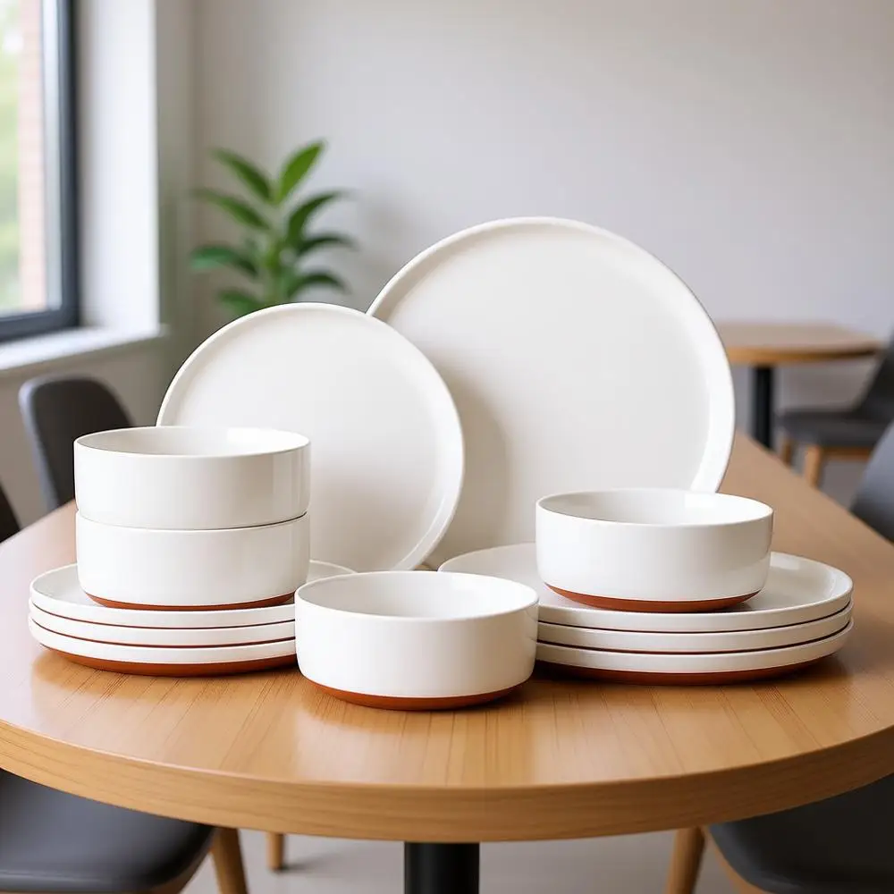 

Наборы тарелок и мисок, современный набор посуды из каменной керамики на 12 предметов, 4-х местный кухонный набор посуды из керамики, для использования в микроволновой печи и