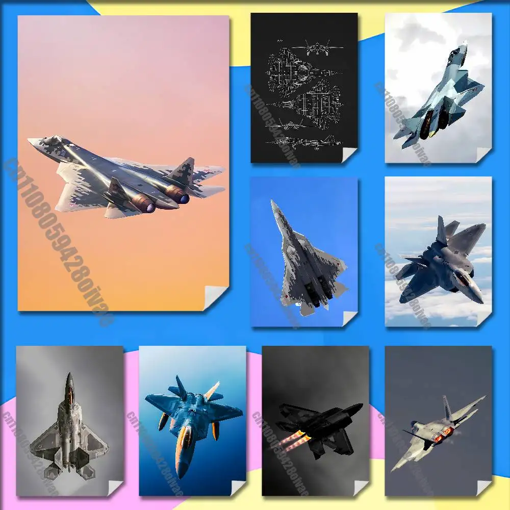 Fighter Plane F-F-22 S-SU-57 Raptor Poster Wall Murals For Home 21x30cm Self-adhesive Decoration Sticker Playbill Cover