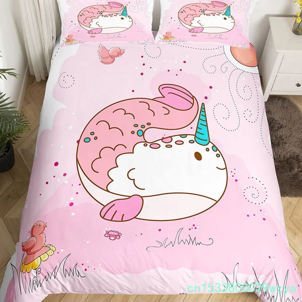 Blue Sea Whale Duvet Cover King Full Cartoon Ocean Animal Kids Bedding Set Coastal Beach Comforter Cover Ocean Waves Quilt Cover