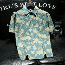 2023 Men's Summer New Patchwork Square Collar Button Printing Fashion Comfortable Boyfriend Loose All Match Short Sleeved Shirts