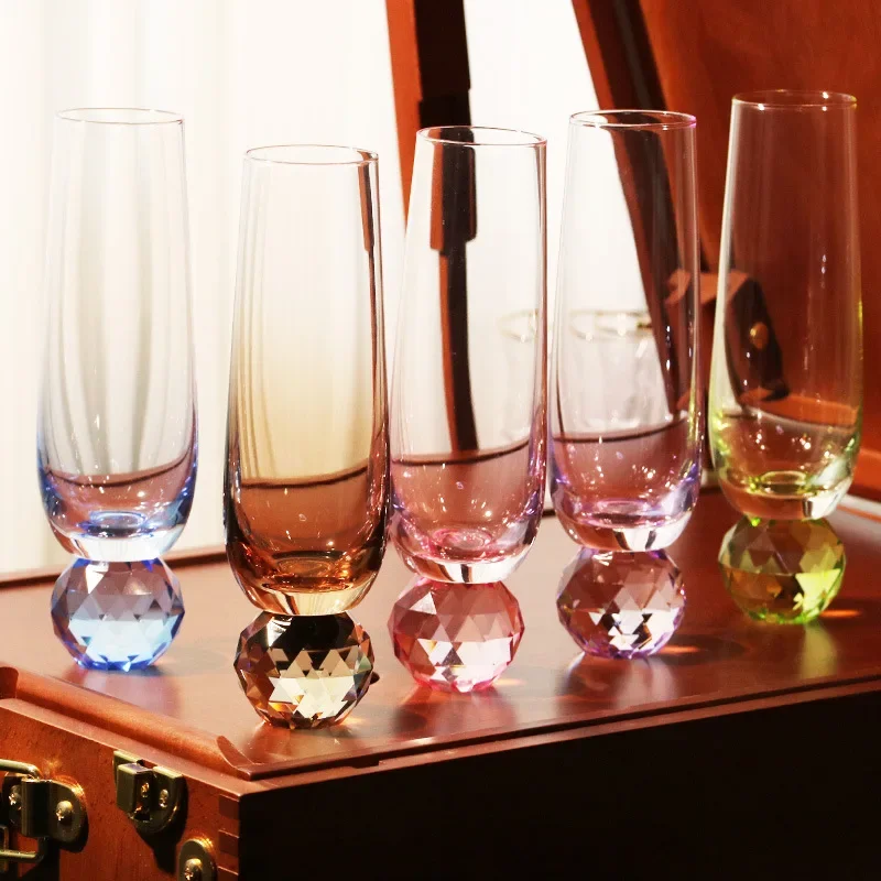 High value champagne glass gradual change water glass colored crystal glass diamond wine
