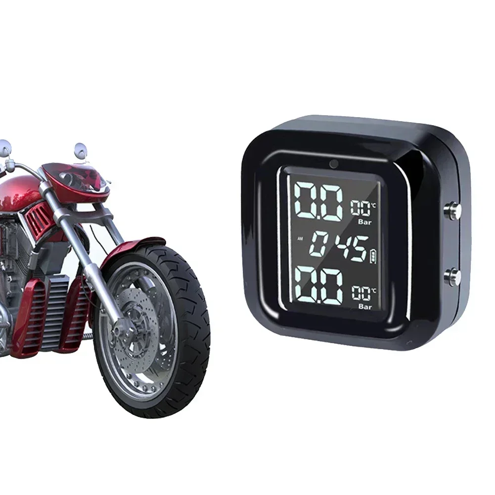 Motorcycle TPMS LCD Wireless Tyre Temperature Tire Pressure Monitor Alarm System Provides Multiple Alarms Including Air Leakage