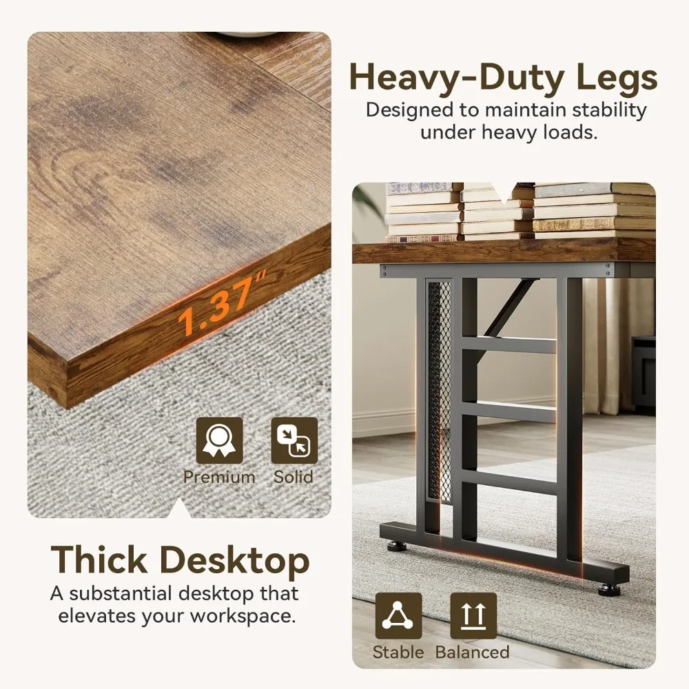 Biurko administracyjne 71 cali z portem USB, duże biurko komputerowe o powiększonej grubości, długie nowoczesne biurko, stół roboczy.