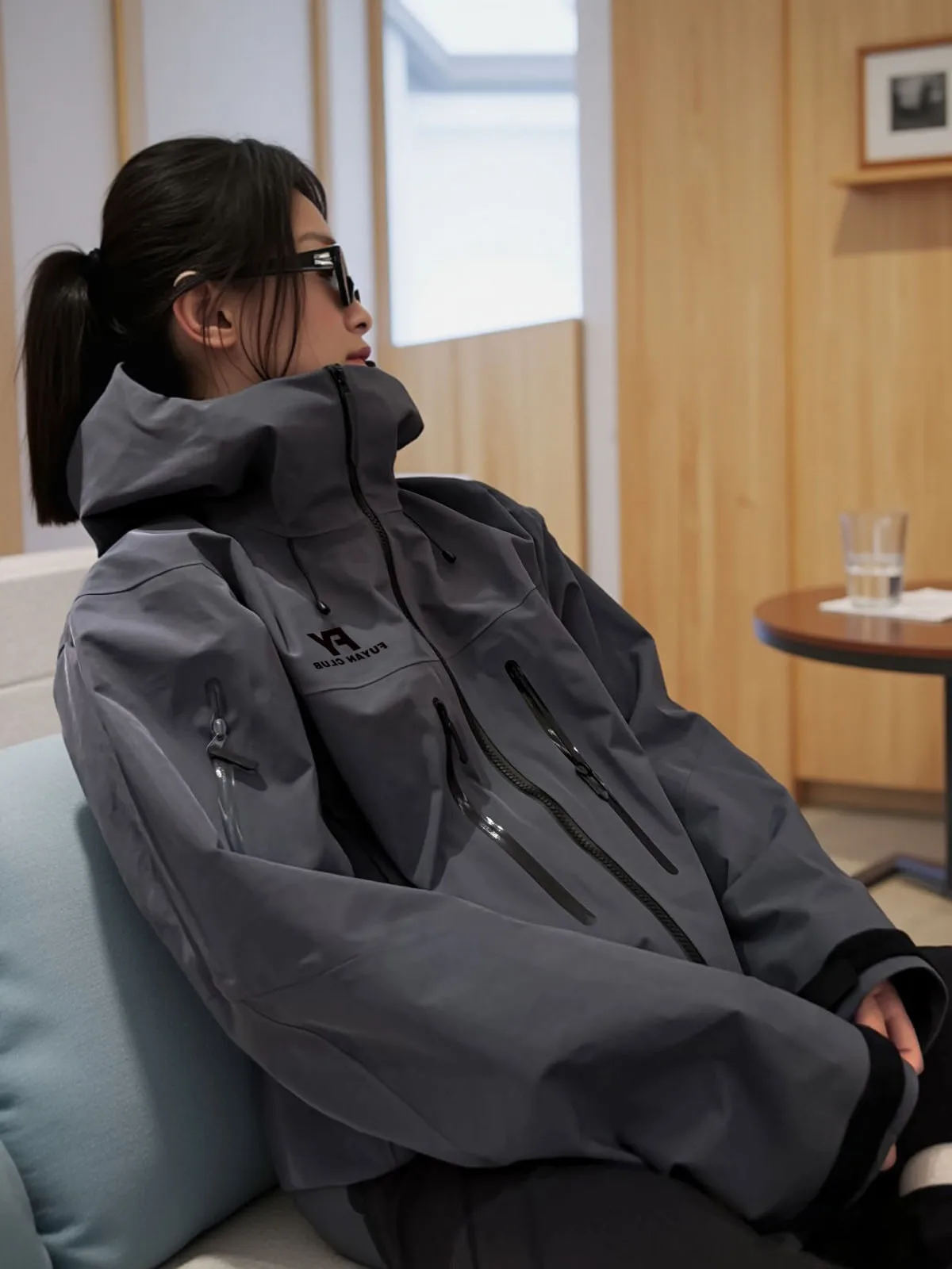 푸위안 여성용 회색 봄 가을 3-in- 아웃도어 등산 재킷 코트 캐주얼 루즈핏 긴팔 지퍼 클로저